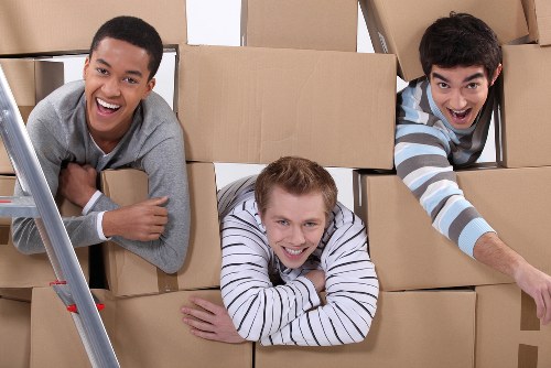 Packed office items ready for relocation service in Sutton