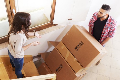 Boxes and furniture prepared for urgent relocation in Sutton